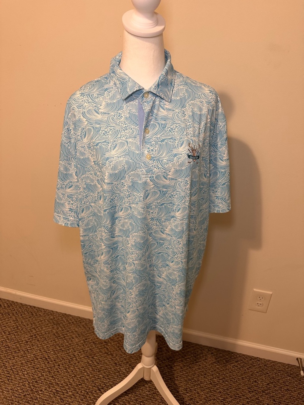 johnnie-O Blue and White Polo Shirt Size XL